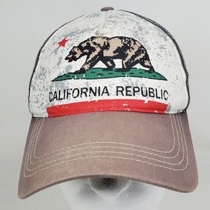 California Republic hat Foam Mesh Trucker Snapback Baseball Cap White Gray Curve